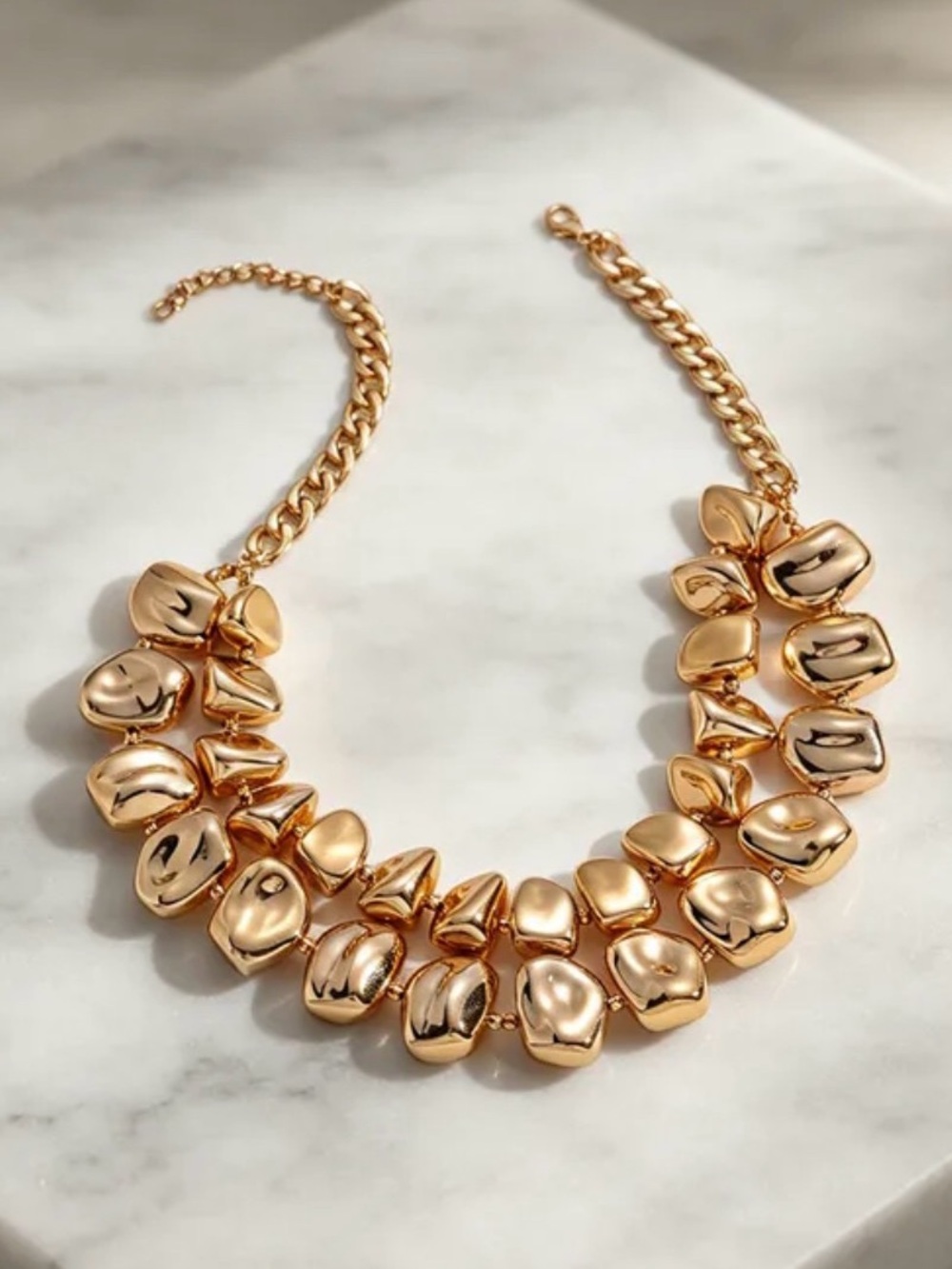 Bold Gold Tone Abstract Statement Necklace Chunky Layered